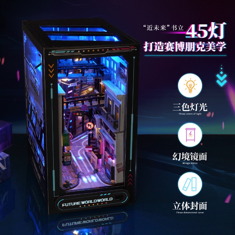 Esports Gaming Trophy - DIYミニチュアドールハウス サイバーパンク 3Dブックヌックキット LEDライト付き ネオンストリートビュー ハウスパズル