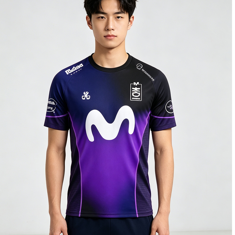 Esports Gaming Top - 新しい人気のeスポーツ競技用チームユニフォーム男性用女性用パープルブラックグラデーションTシャツはゲーミング愛好家限定です